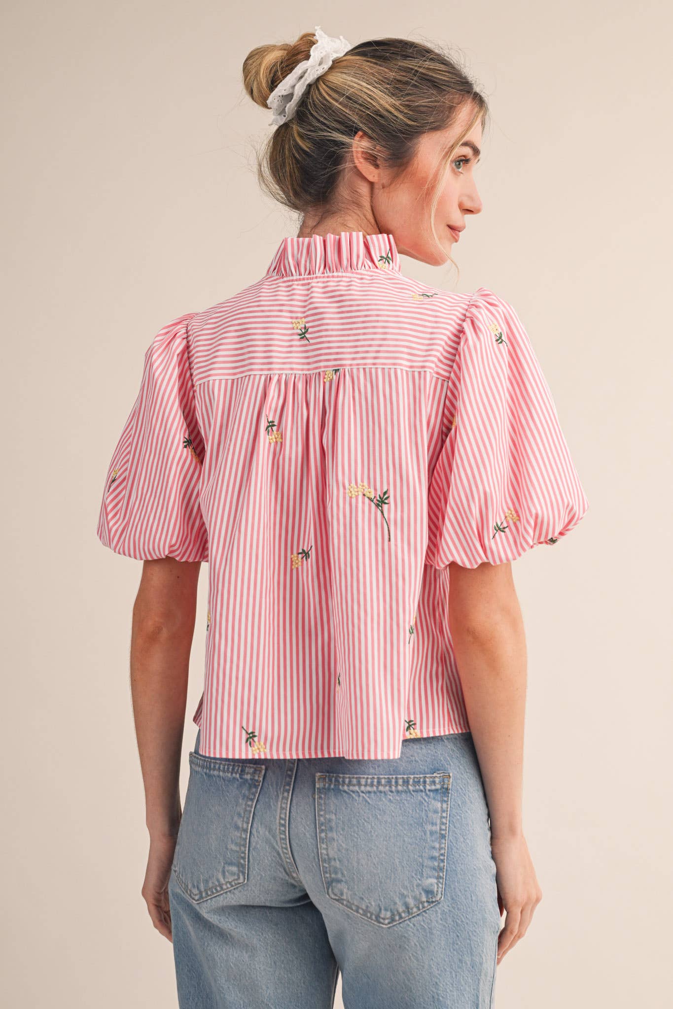 Melissa Embroidered Stripe Ruffle Top