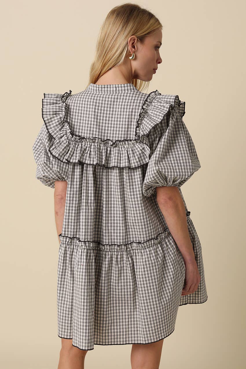 Cara Gingham Ruffle-Trim Dress