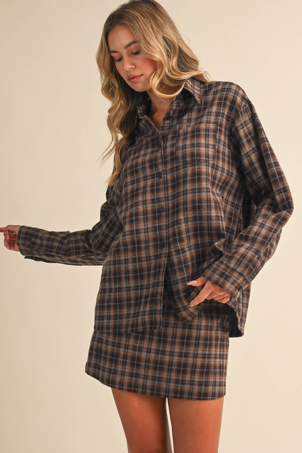 Harper Plaid Button Down and Skirt Set