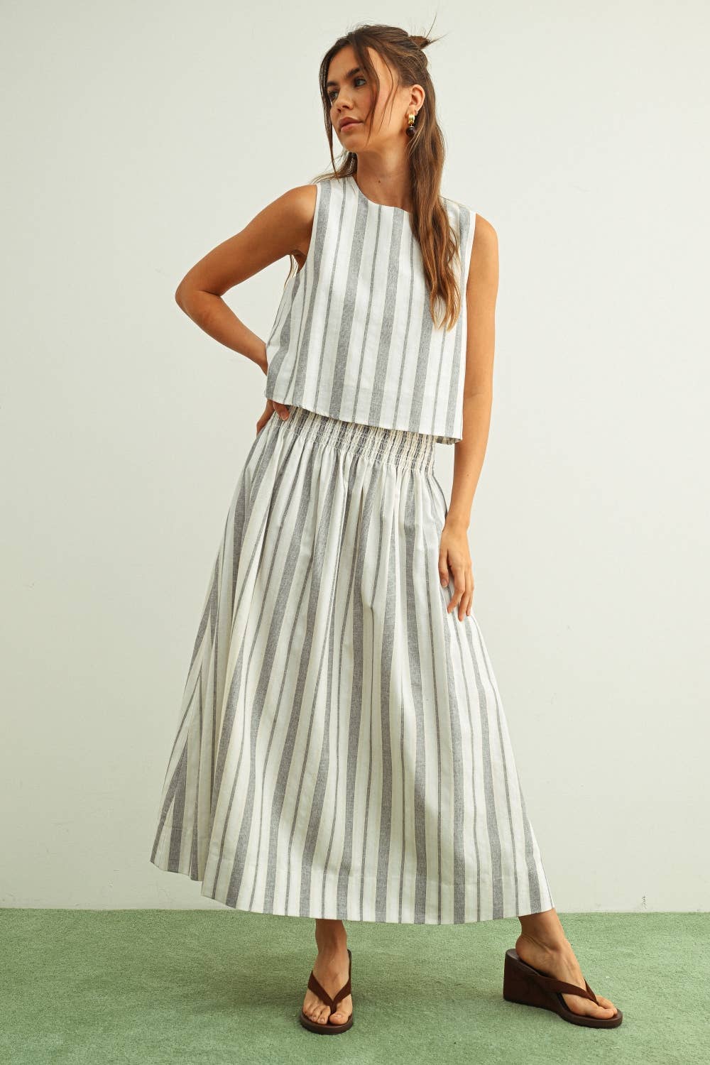 Blake Smocked Stripe Skirt