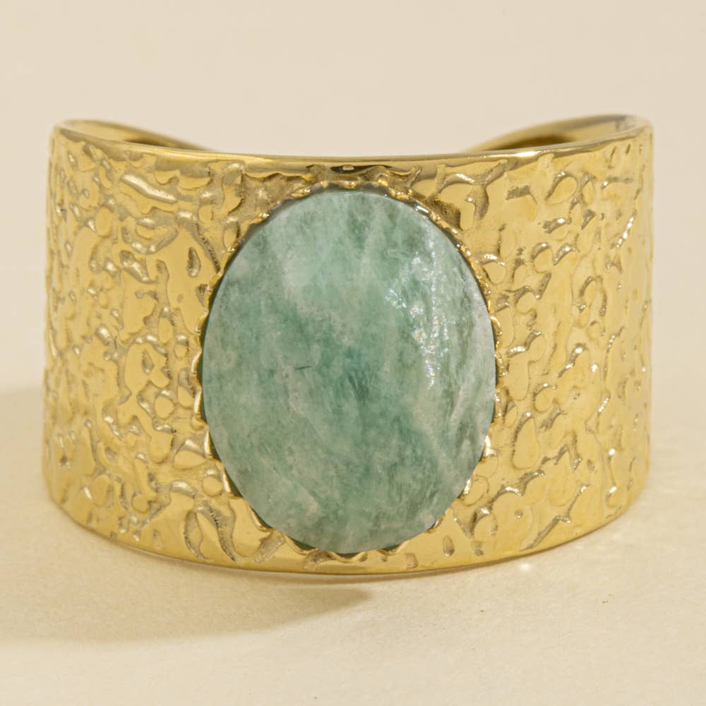Oval Stone Hammered Cuff Ring