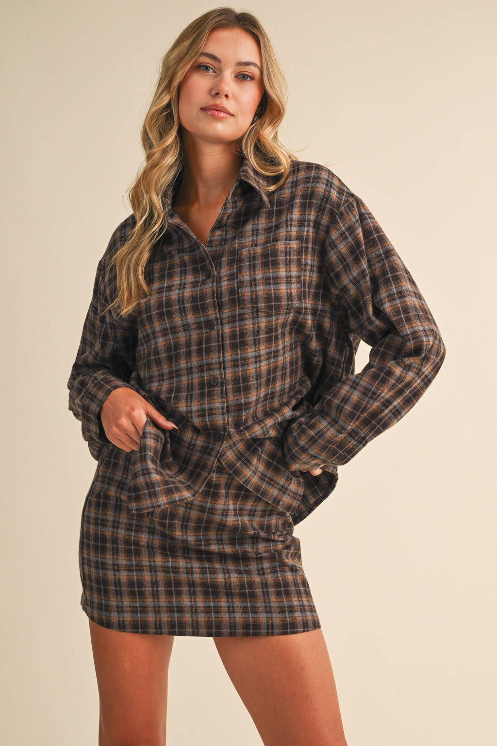 Harper Plaid Button Down and Skirt Set