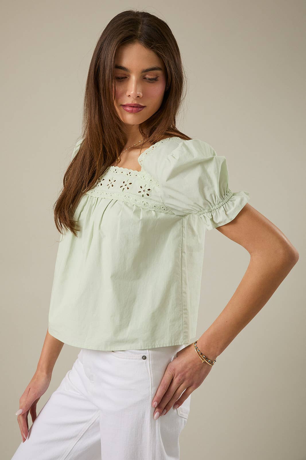 Katie Short Sleeve Eyelet Blouse