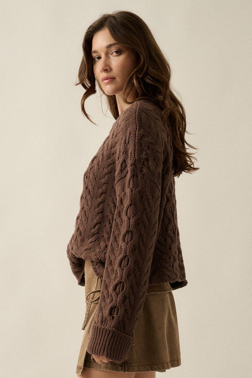 Chocolate Cable-Knit Half-Zip