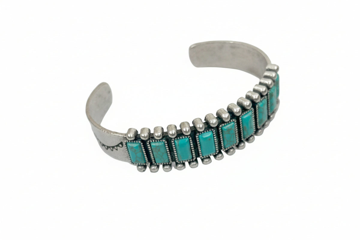 Ella Silver Metal and Turquoise Bar Cuff