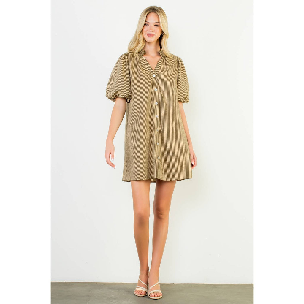 Puff Sleeve Striped Button Up Dress