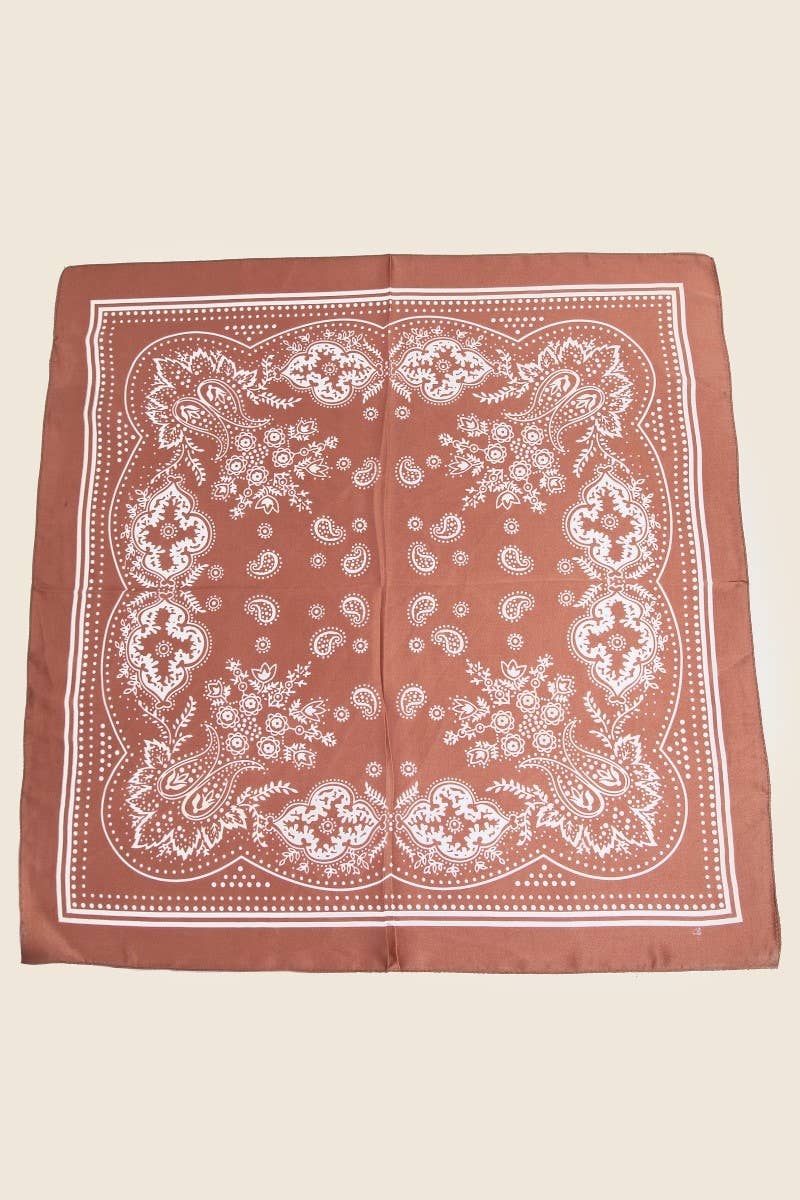 Tan Paisley Square Bandana Scarf