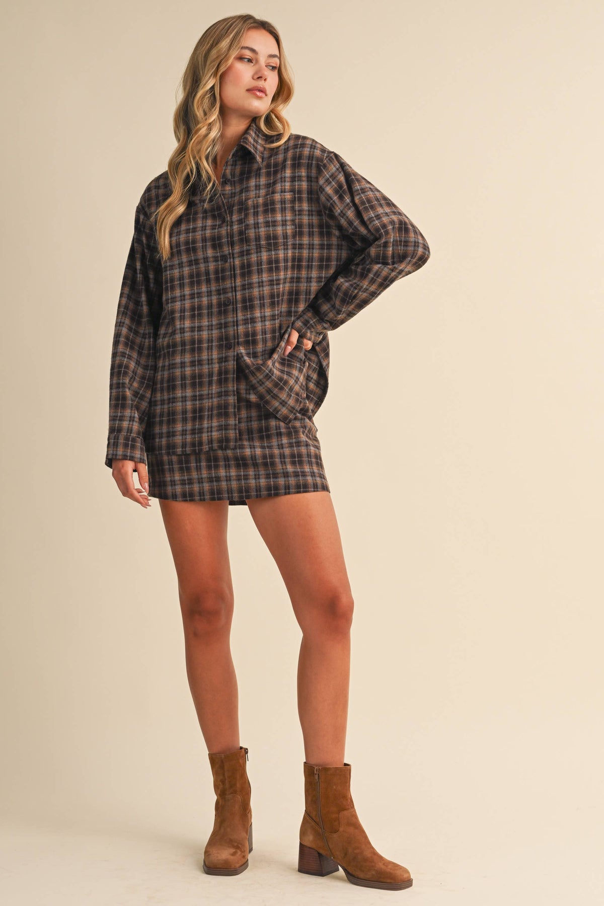 Harper Plaid Button Down and Skirt Set