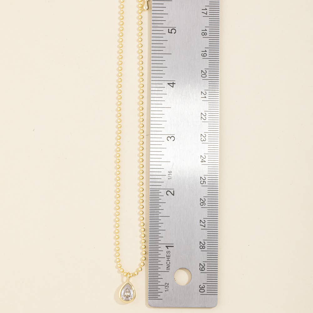 Teardrop Bezel Ball Chain Necklace