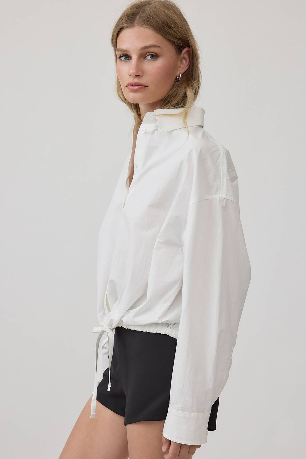 Avery Drawstring Hem Button Up Shirt
