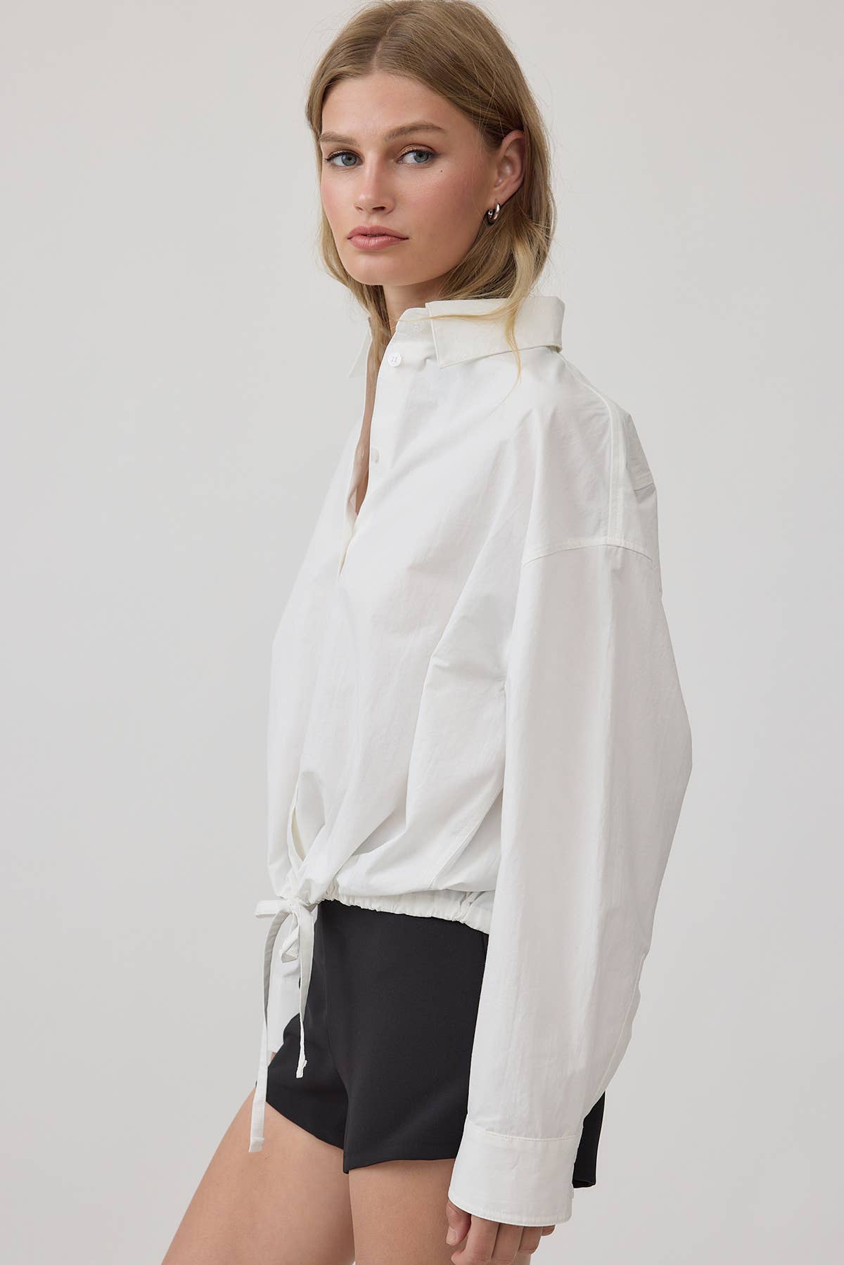 Avery Drawstring Hem Button Up Shirt