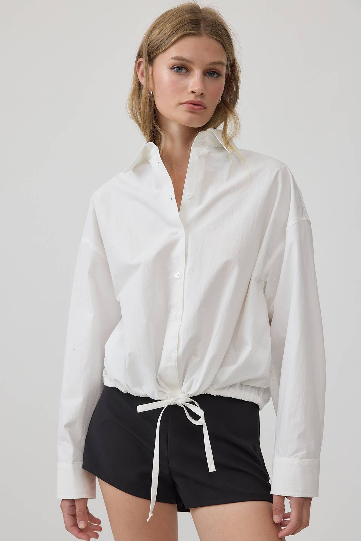 Avery Drawstring Hem Button Up Shirt