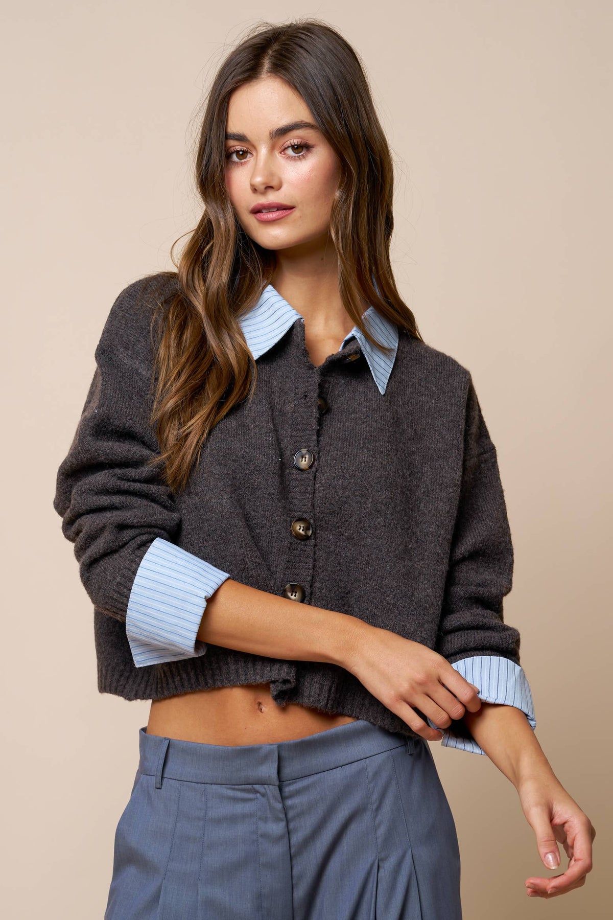 Layered Button Down Sweater Cardigan