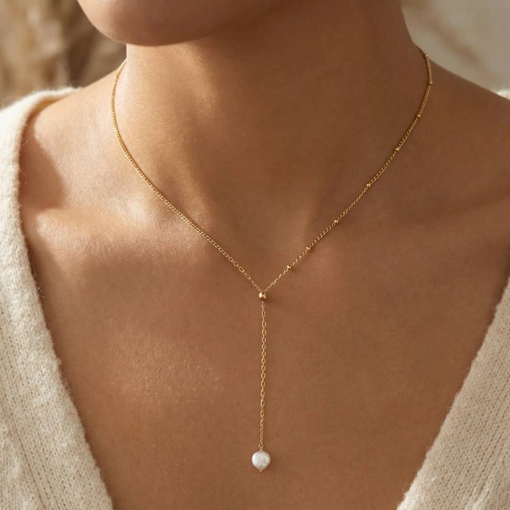 Pearl Charm Lariat Necklace