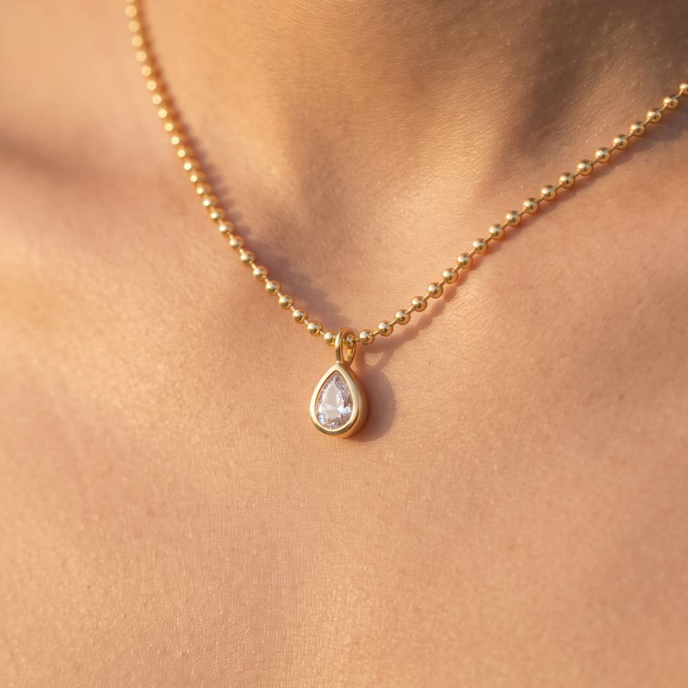 Teardrop Bezel Ball Chain Necklace