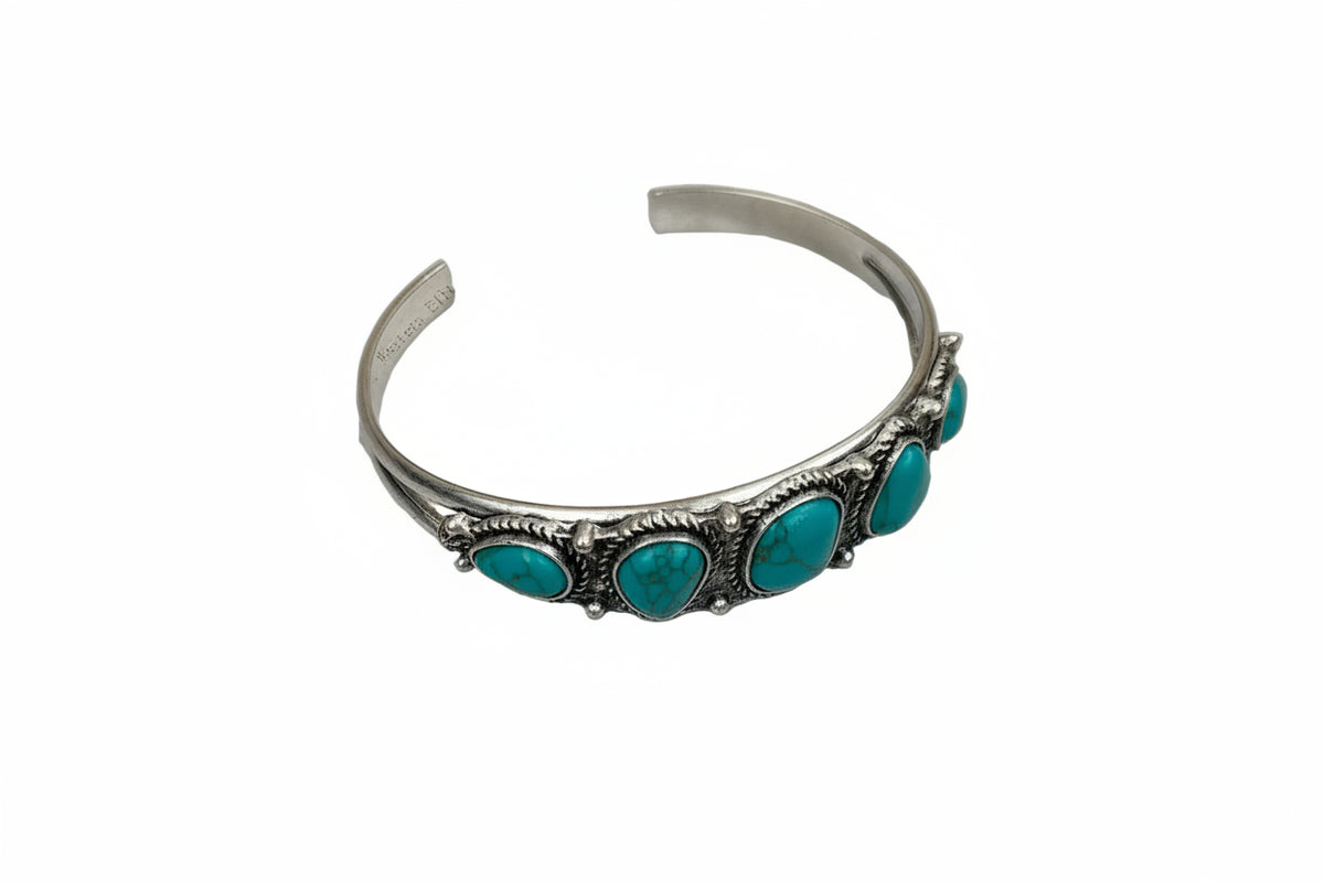 Silver Metal and Round Turquoise Stone Cuff
