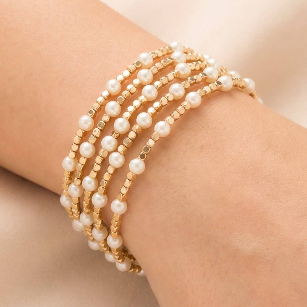 Pearl & Gold Bead Stretch Bracelet