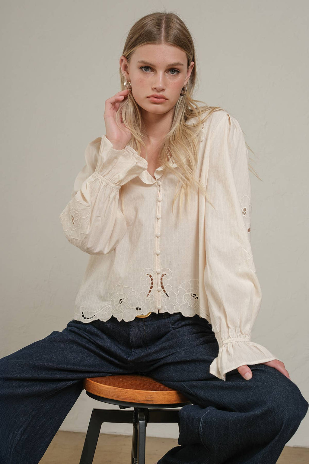 Emory Embroidered Eyelet Collar Blouse