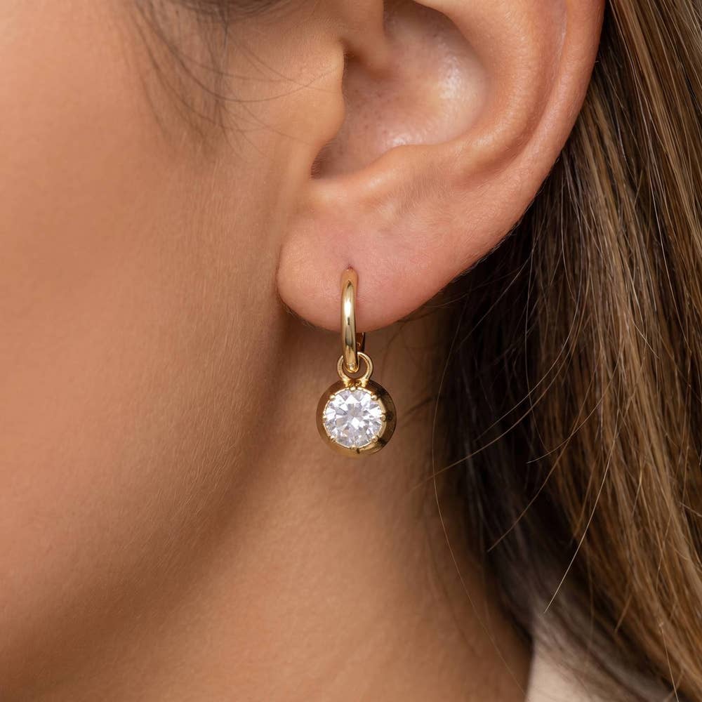 Round Bezel Huggie Drop Earrings