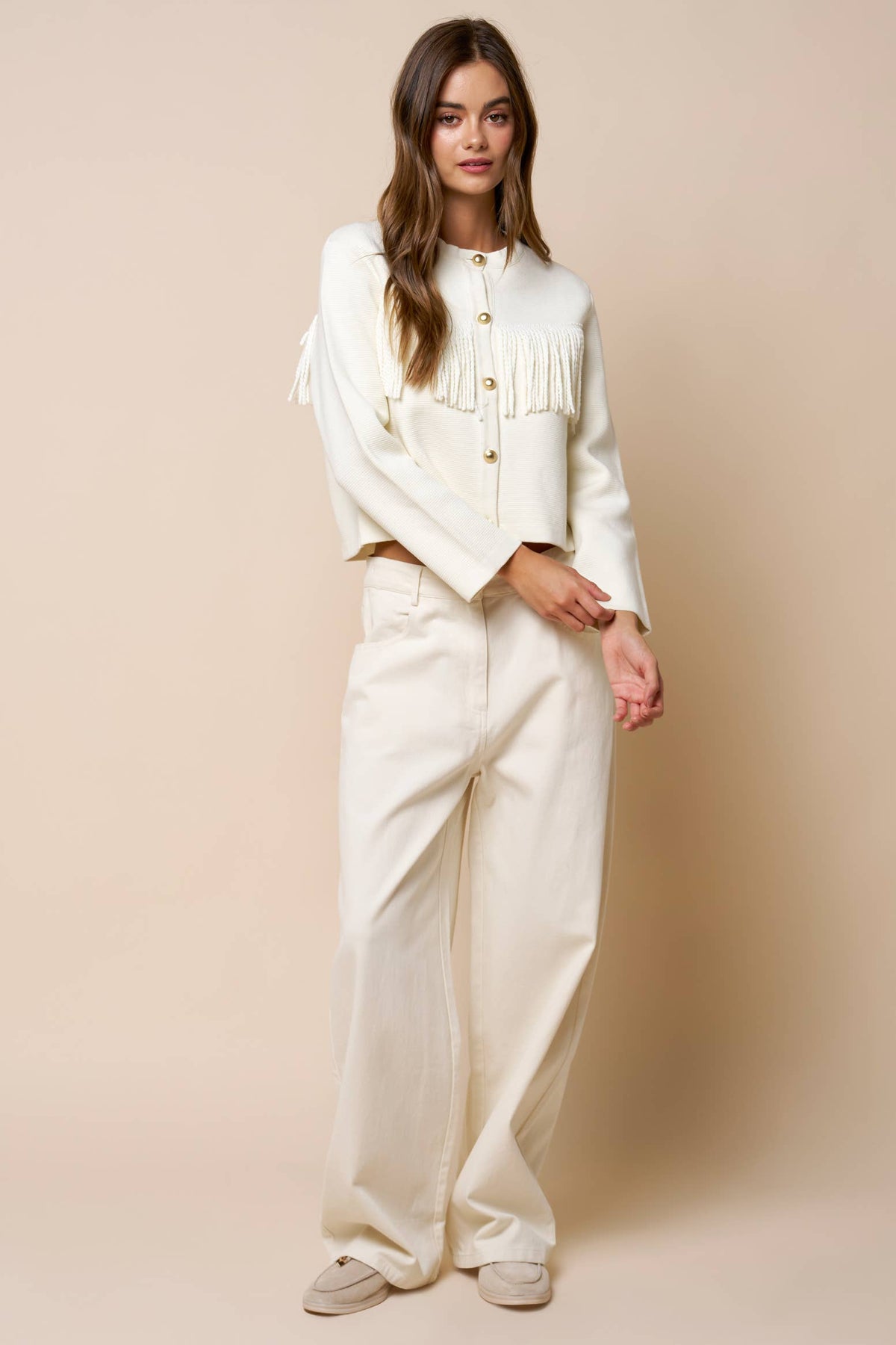 Remi Fringe Button Down Sweater