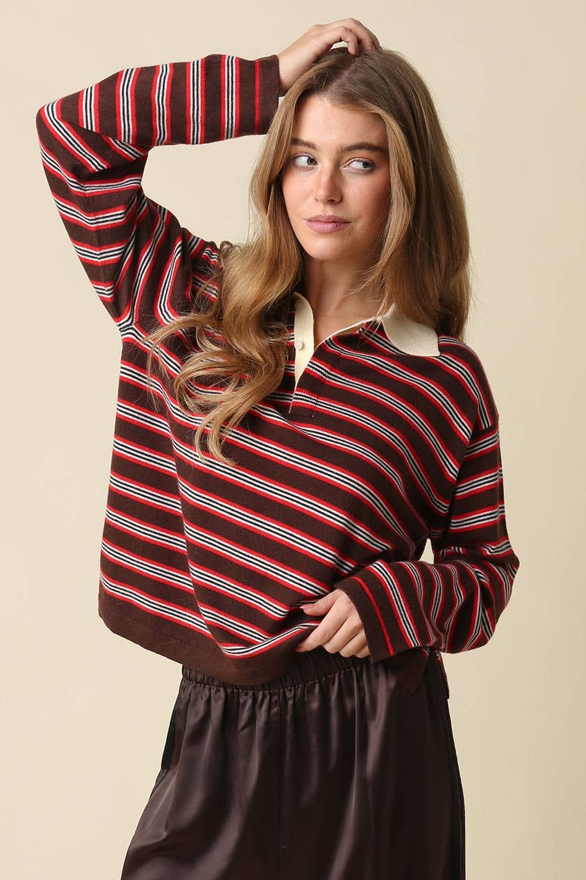 Lena Stripe Collared Knit Top