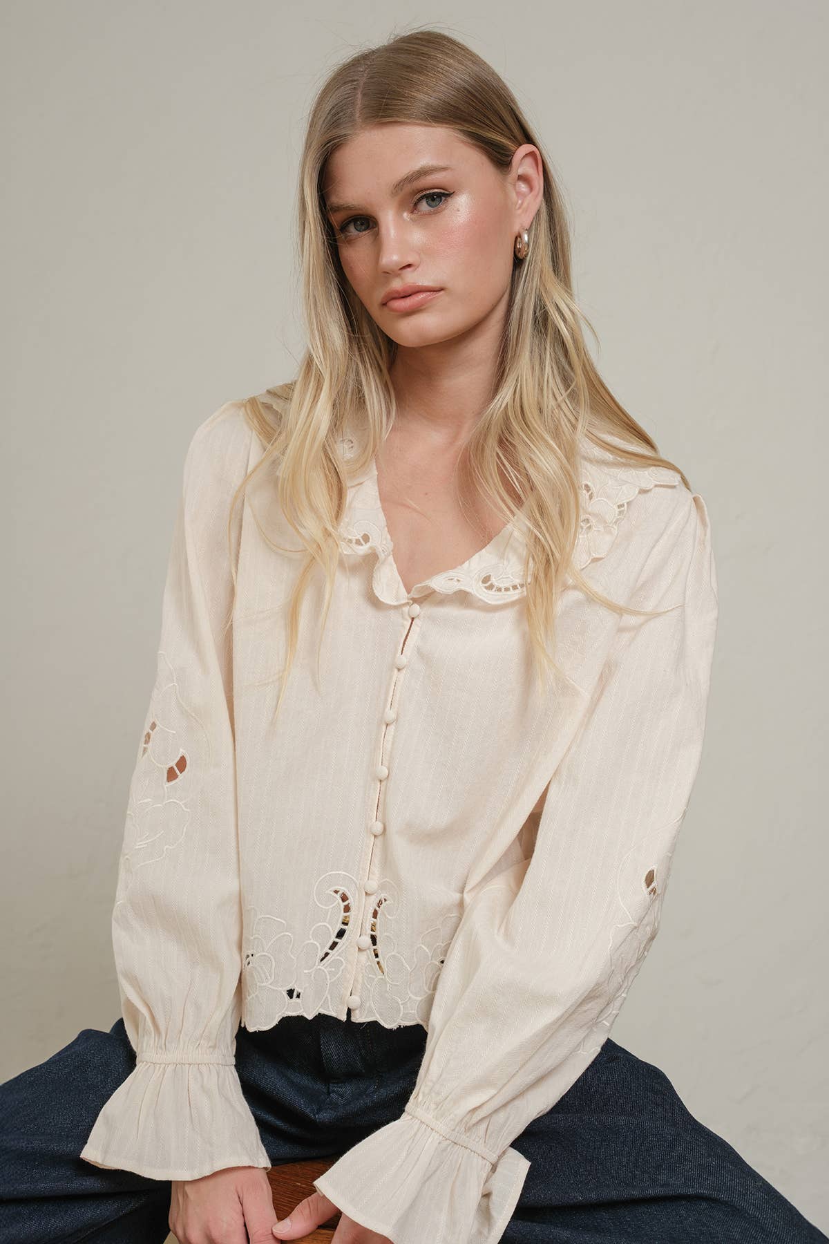 Emory Embroidered Eyelet Collar Blouse