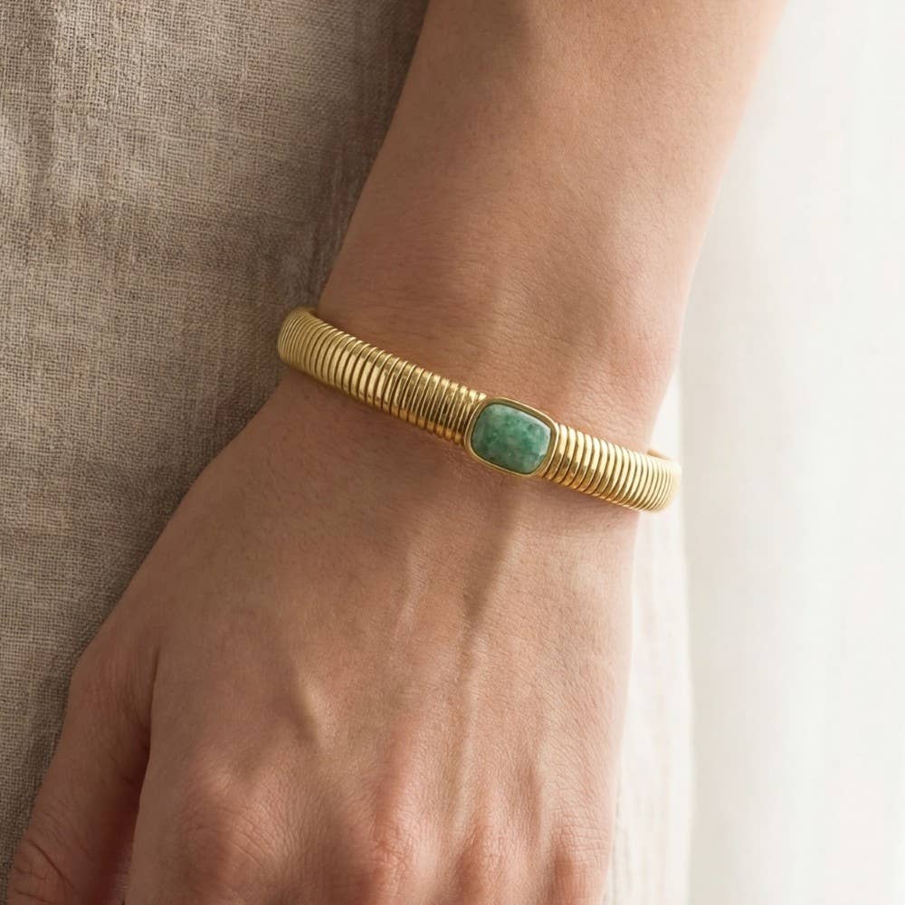 Ribbed Stone Bangle Bracelet