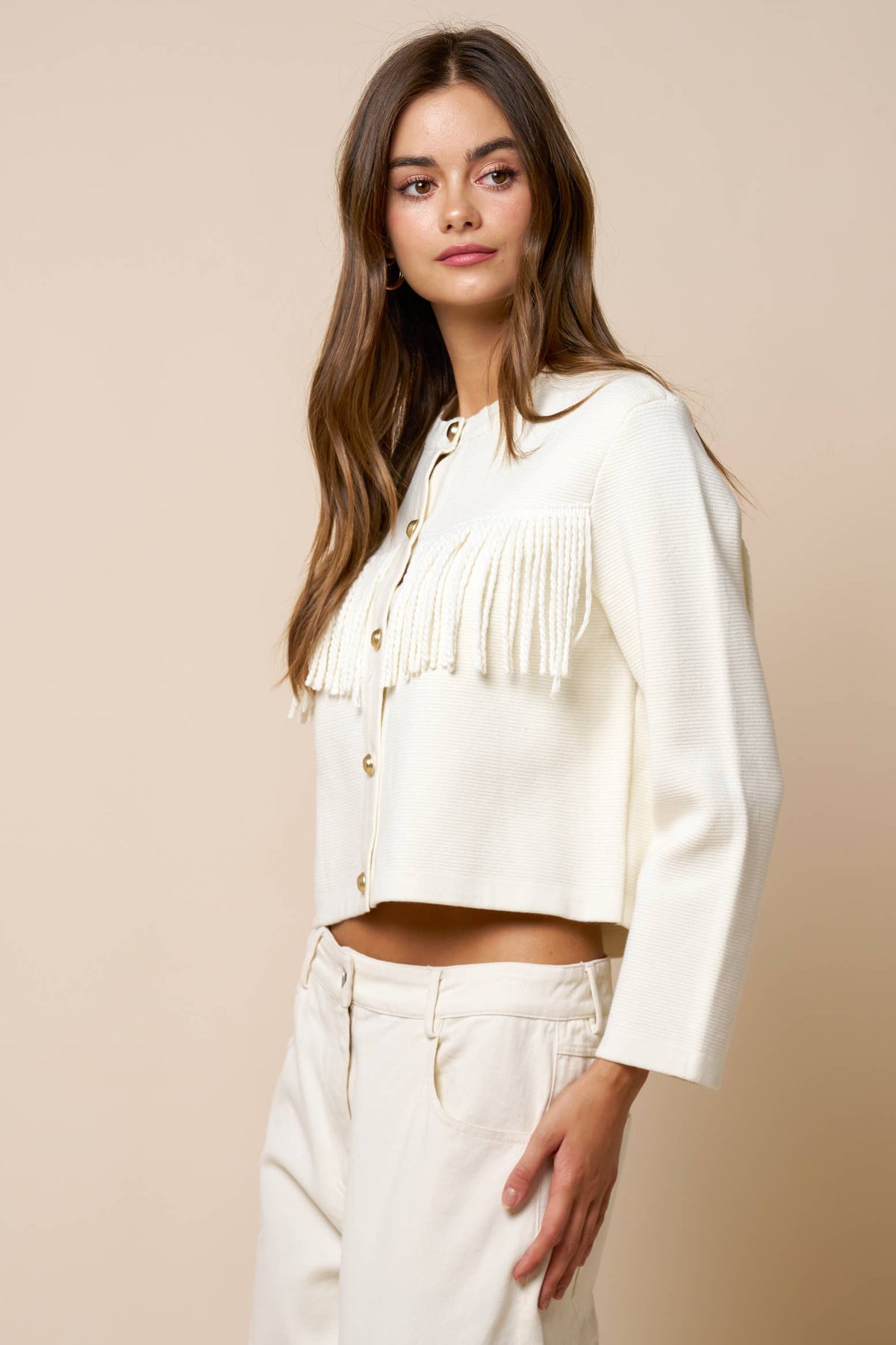 Remi Fringe Button Down Sweater