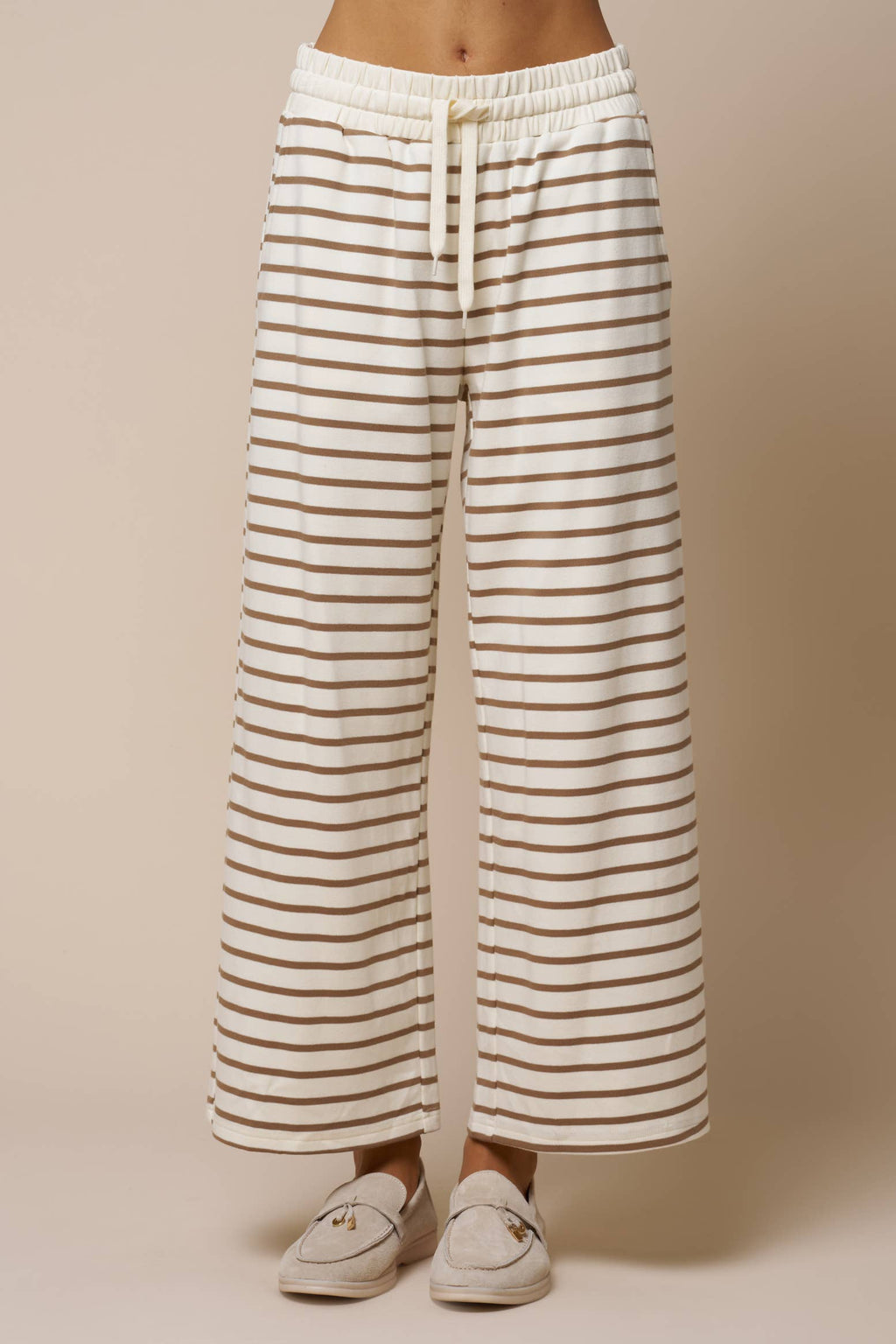 Audrey Stripe Drawstring Wide Leg Knit Pants