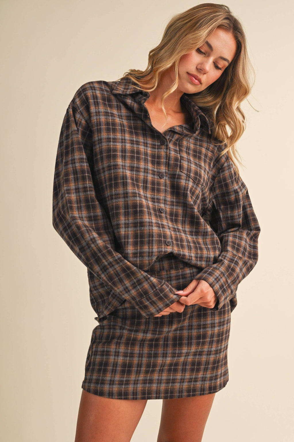 Harper Plaid Button Down and Skirt Set