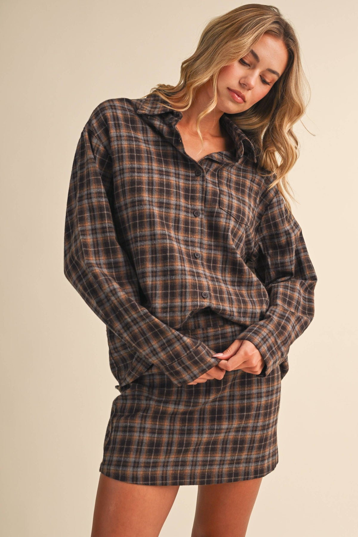 Harper Plaid Button Down and Skirt Set