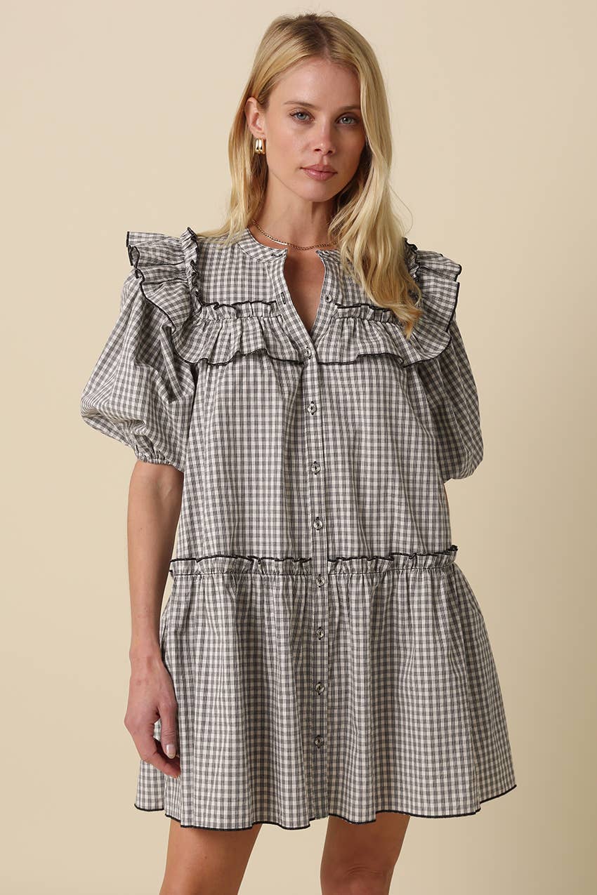 Cara Gingham Ruffle-Trim Dress